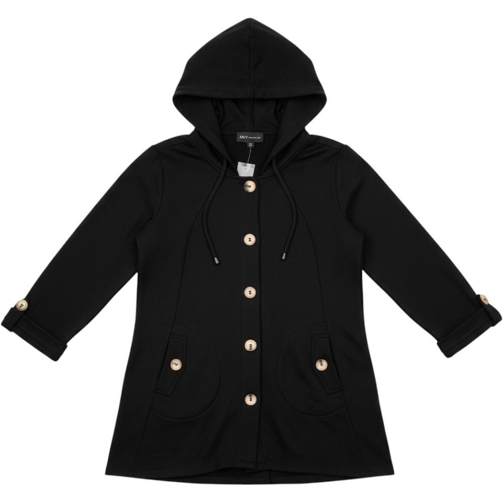 Jones New York Woman Black Button Front Hooded Cardigan Jacket Plus Size 2X NEW - Picture 2 of 6
